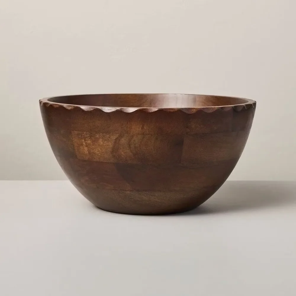 Hearth & Hand Magnolia Large Carved Edge Wood Bowl Dark Brown New